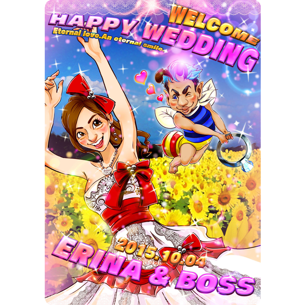 幸せな二人を描いたウェルカムボード制作事例