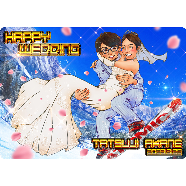 お二人の幸せな表情を描いたウェルカムボード