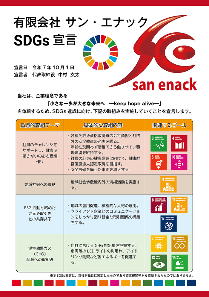 有限会社サン・エナックのSDGs宣言書
